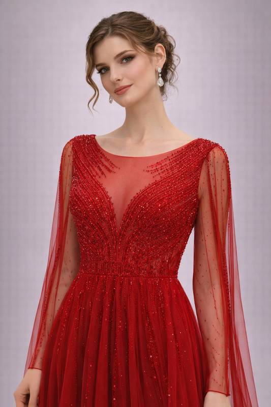 Crimson Beaded Ball Gown