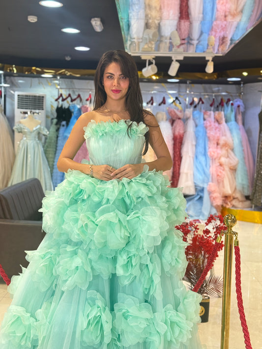 Mint Green Ruffle Prom Dress
