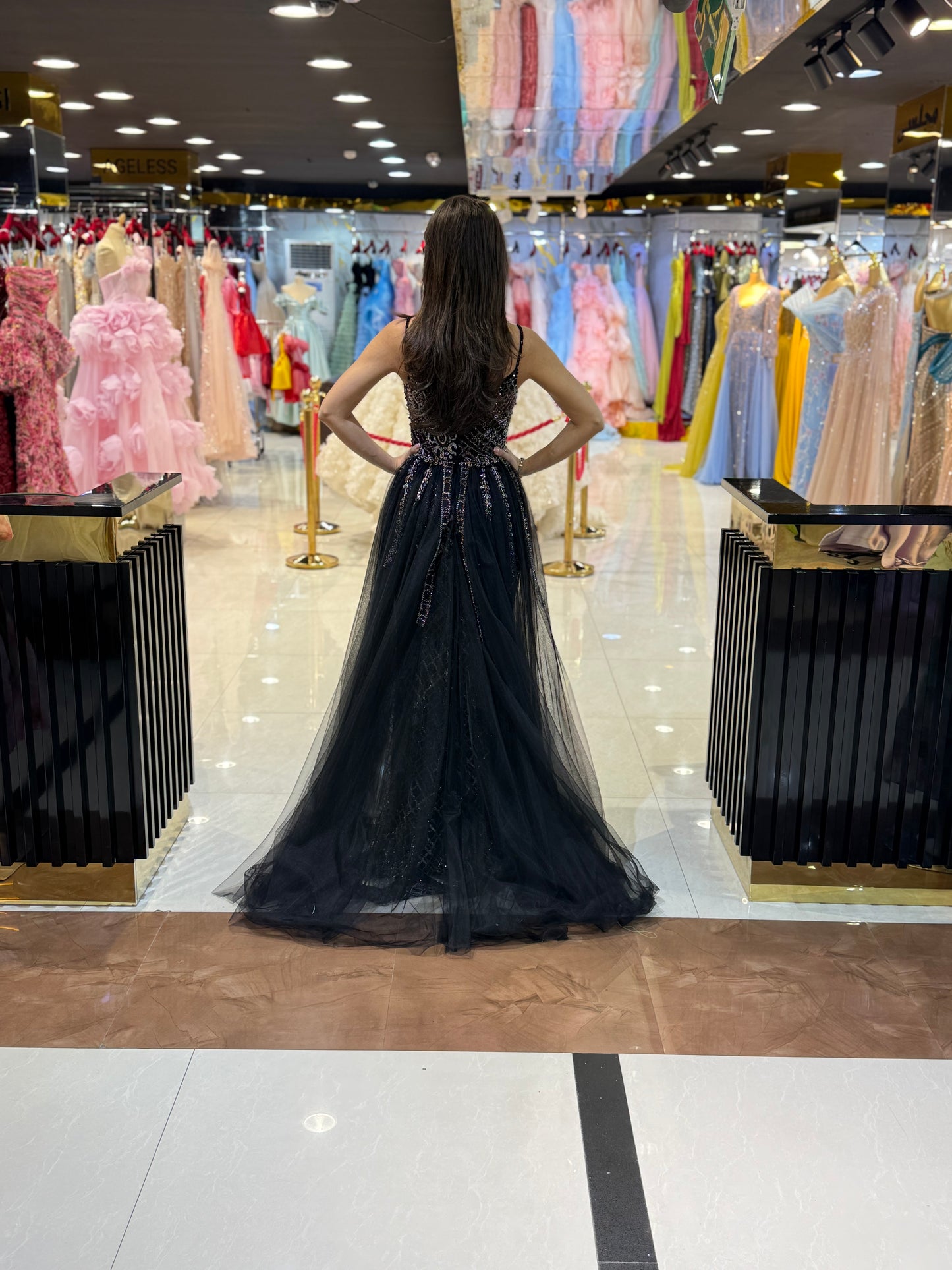 Black Crystal Embellished Evening Gown