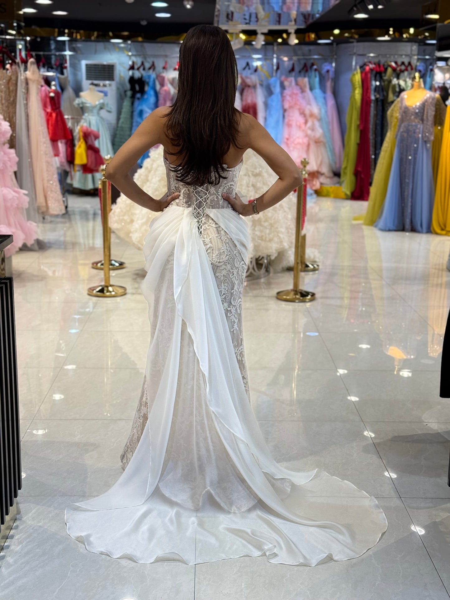 Elegant Lace Draped Bridal Gown