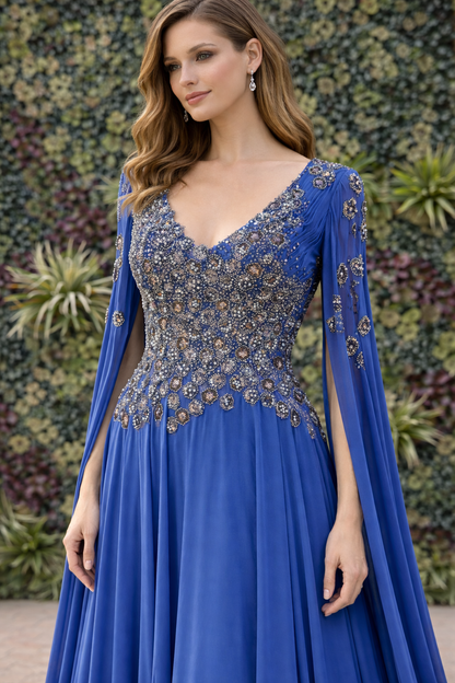 Beautiful Embellished Cape Gown – Elegant Evening & Formal Dress