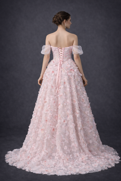 Blush Floral Off-Shoulder Ball Gown