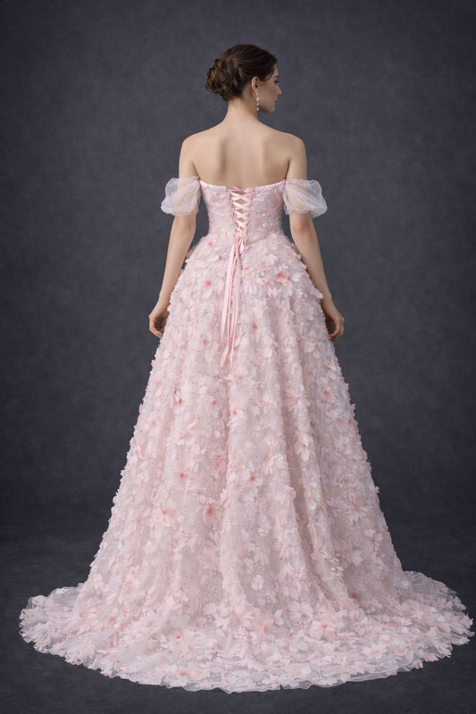 Blush Floral Off-Shoulder Ball Gown