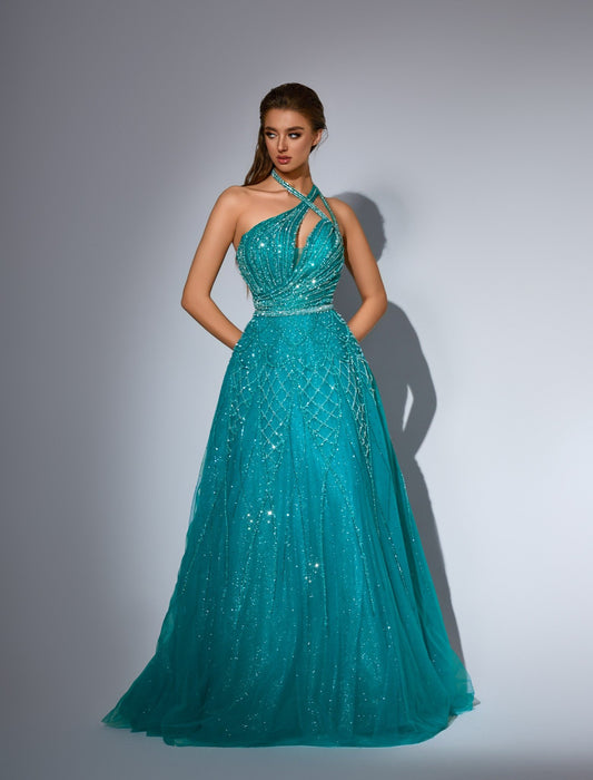 Emerald Green Embellished Halter Neck