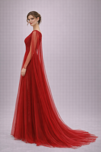 Crimson Beaded Ball Gown