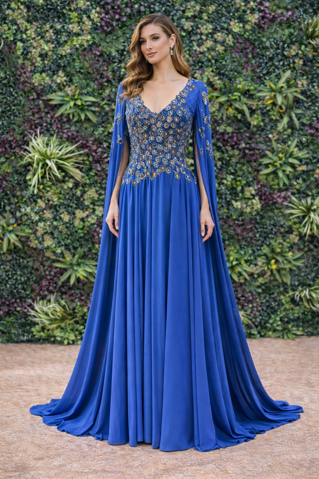 Beautiful Embellished Cape Gown – Elegant Evening & Formal Dress