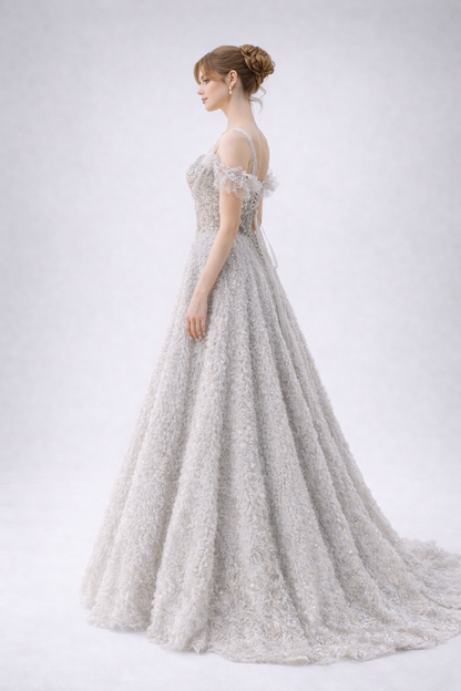 Silver Crystal Embellished Ball Gown