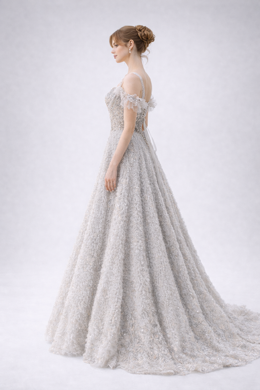 Silver Crystal Embellished Ball Gown