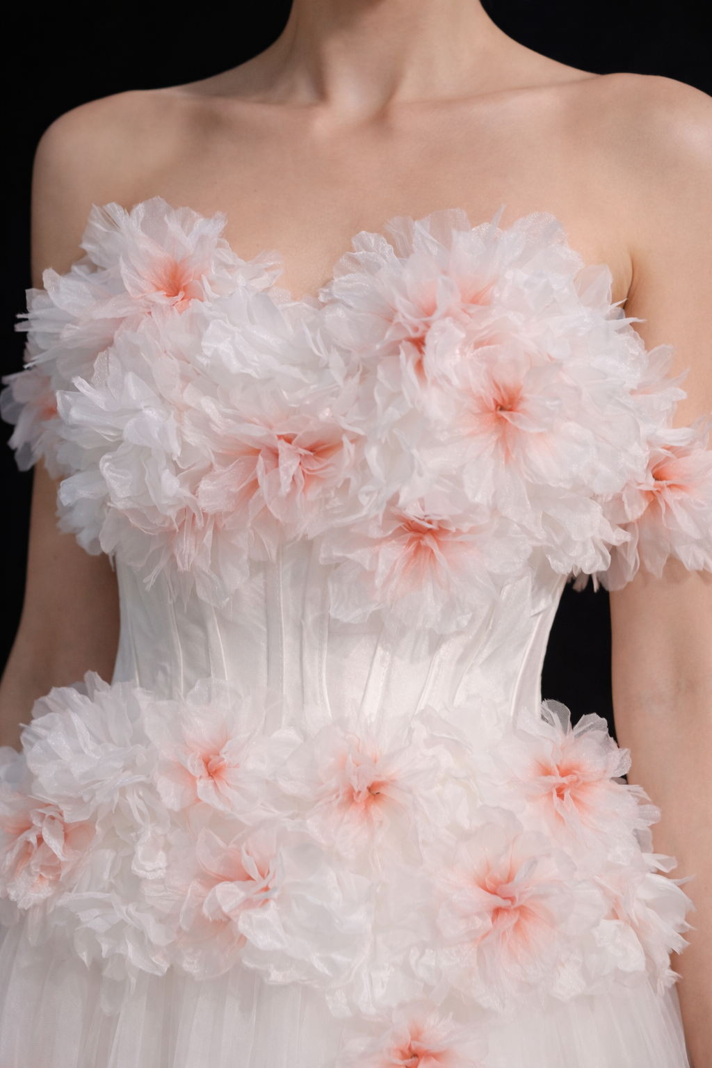 Elegant Ivory Floral Gown with Off-Shoulder Design