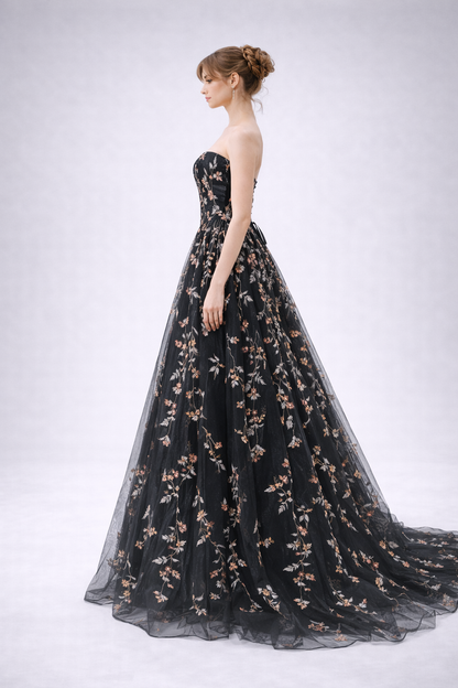Black Blossom prom Gown