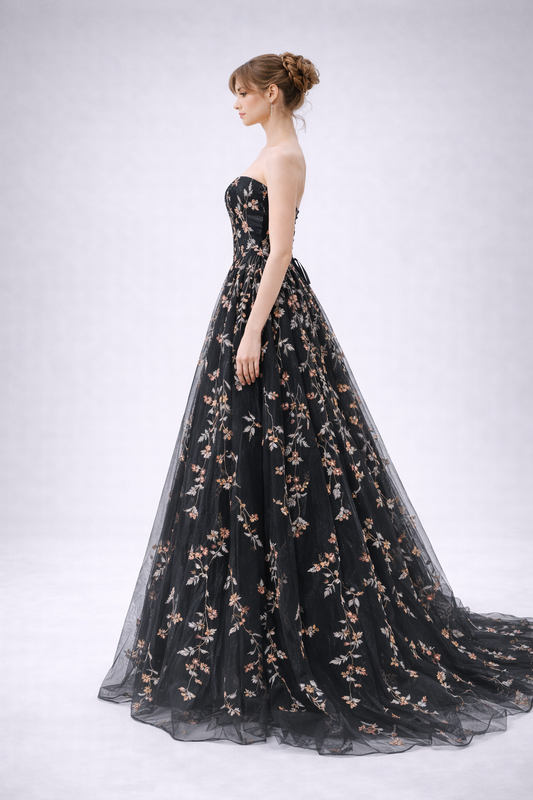 Black Blossom prom Gown