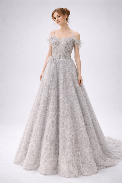 Silver Crystal Embellished Ball Gown