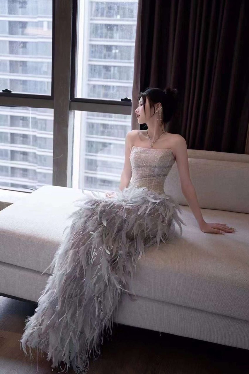 FEATHERED BRIDAL GOWN