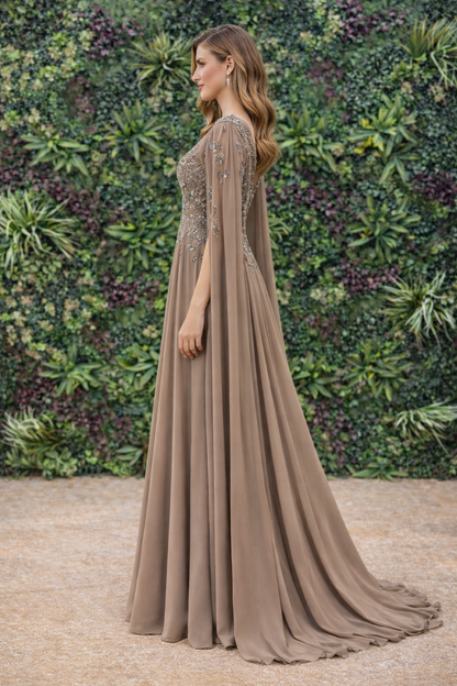 Beautiful Embellished Cape Gown – Elegant Evening & Formal Dress