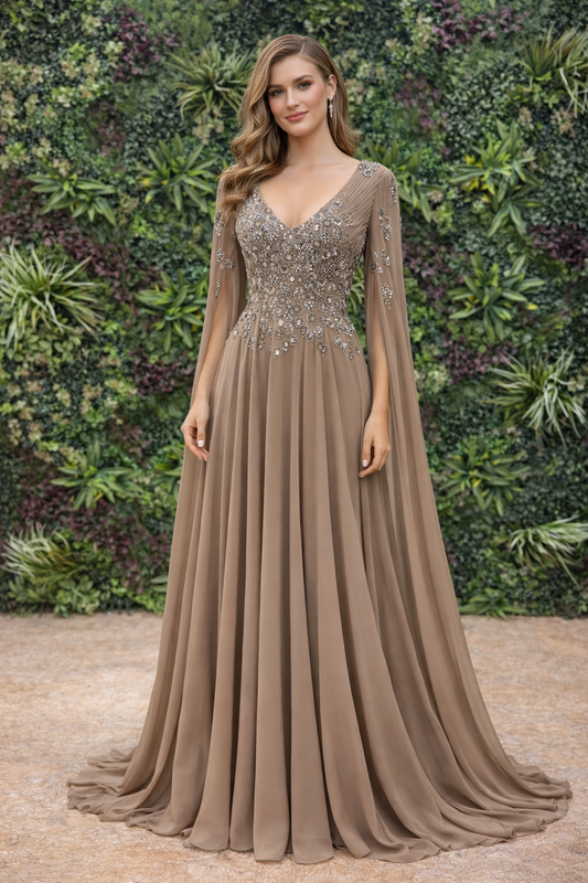 Beautiful Embellished Cape Gown – Elegant Evening & Formal Dress