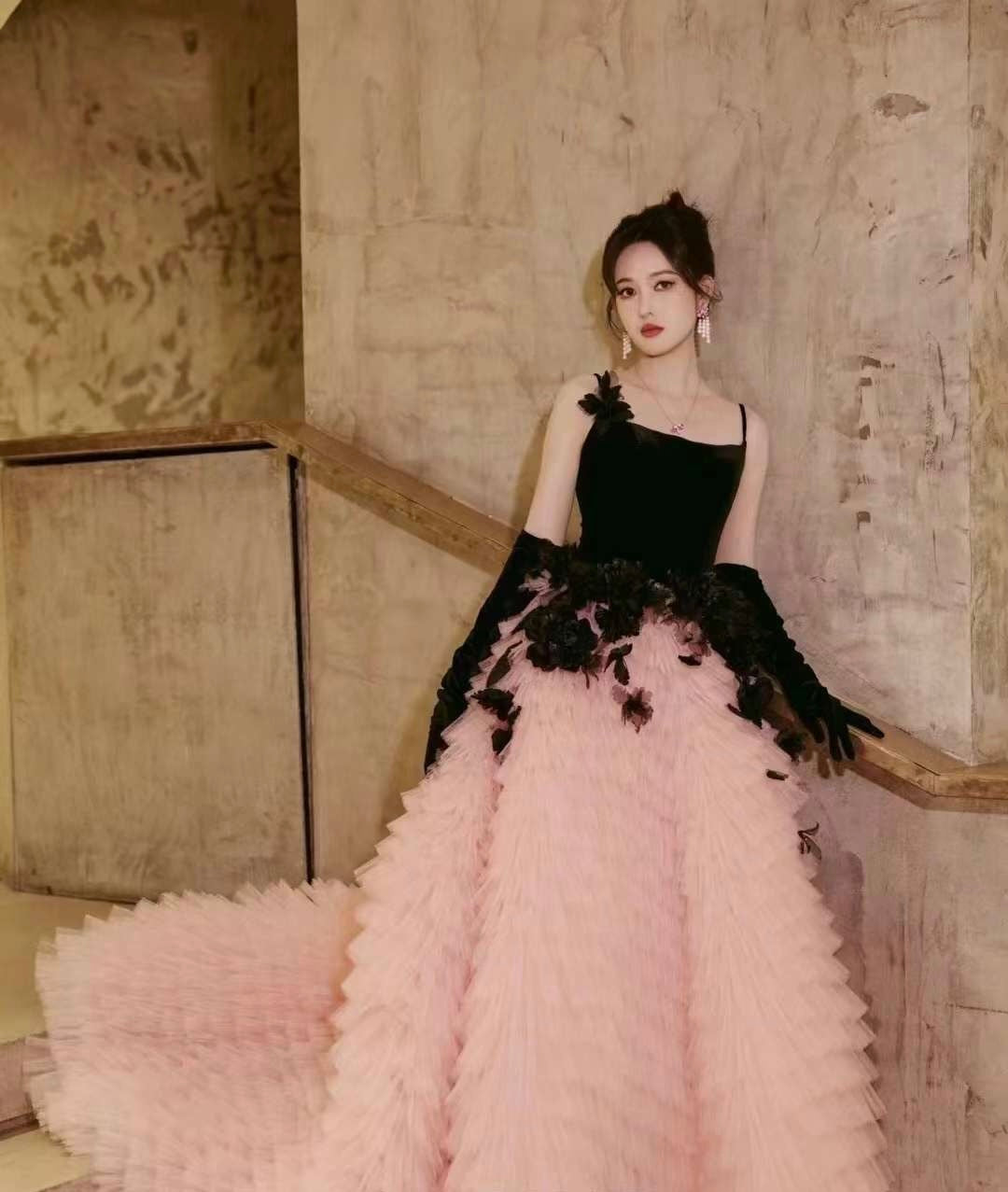 Black and Pale Pink Glamourous Bodice Gown