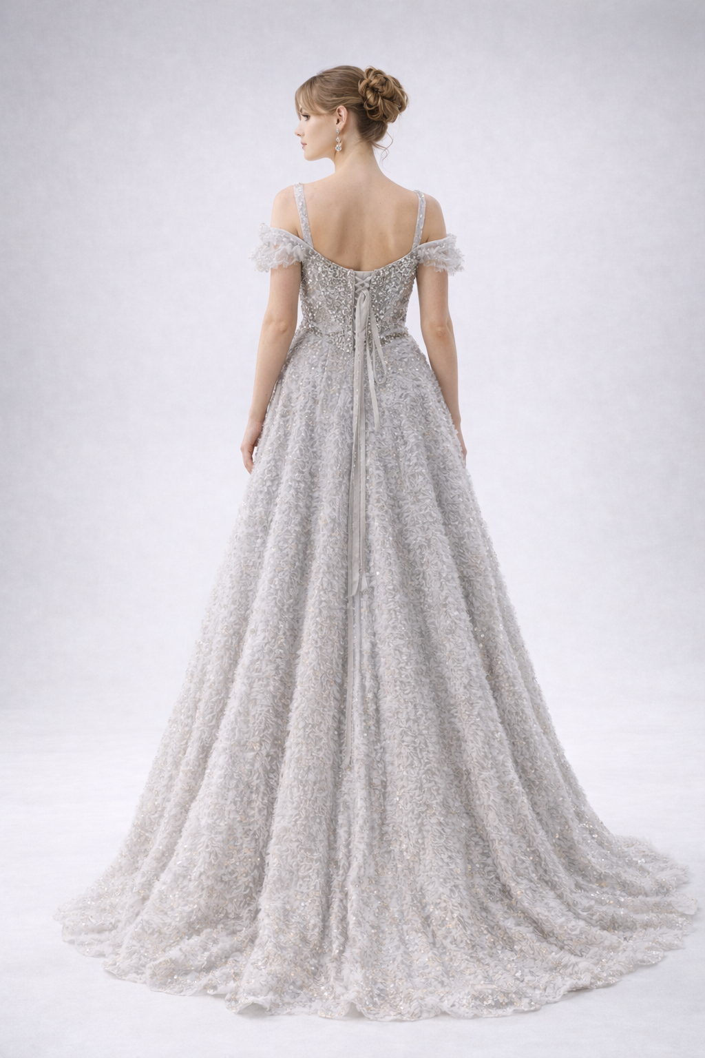 Silver Crystal Embellished Ball Gown