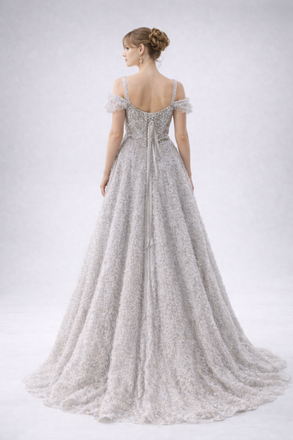 Silver Crystal Embellished Ball Gown