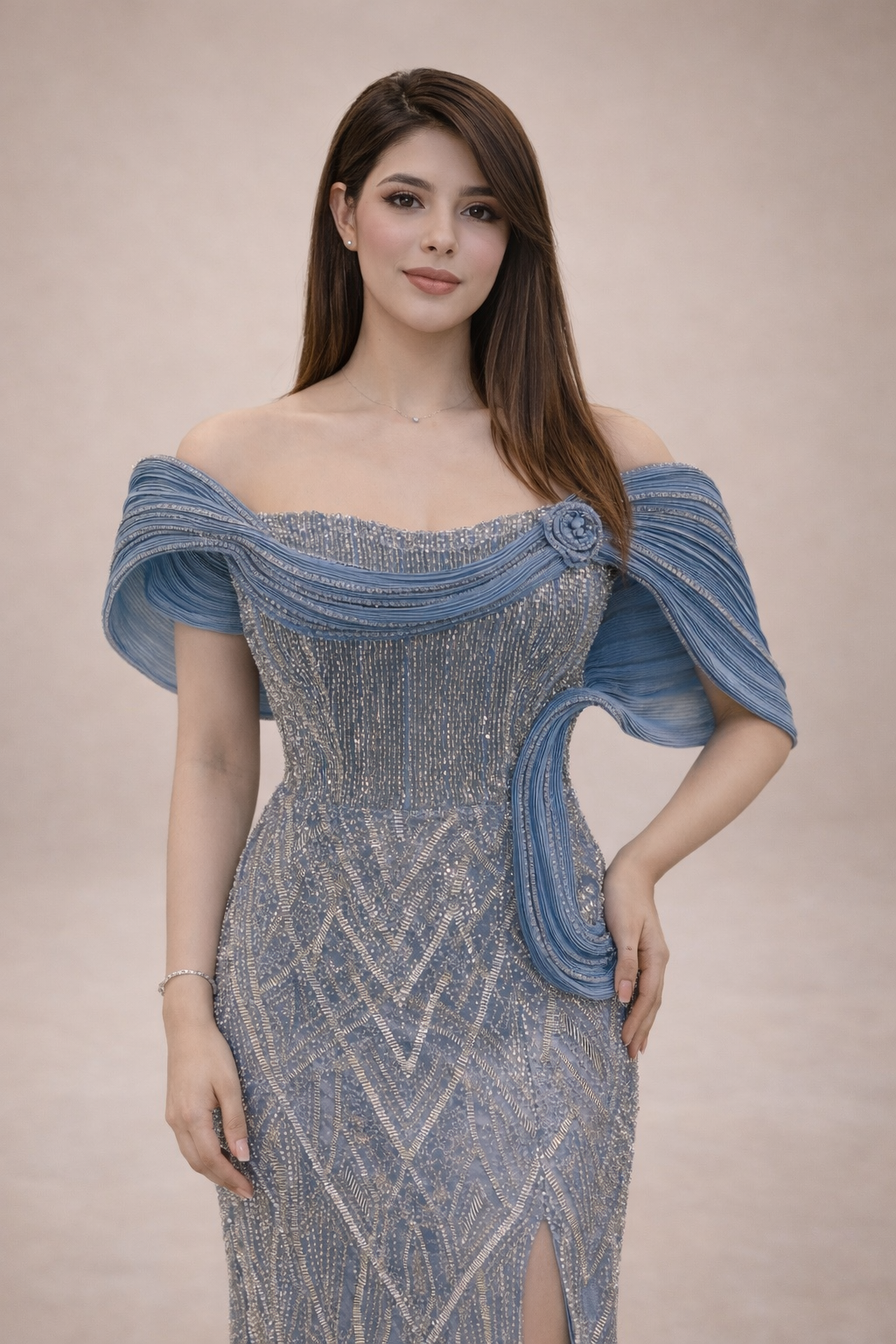 Off-Shoulder Embellished Evening Gown