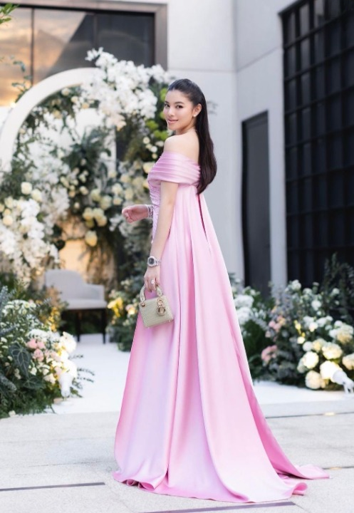 Blush Blossom Pink Off-Shoulder Evening Gown