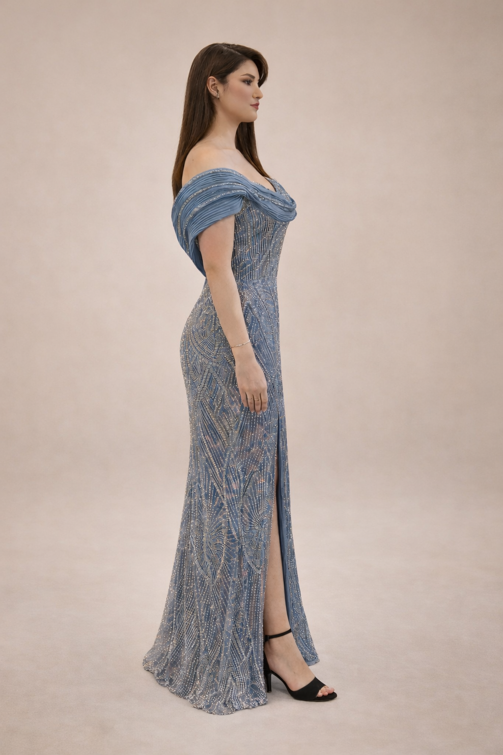 Off-Shoulder Embellished Evening Gown