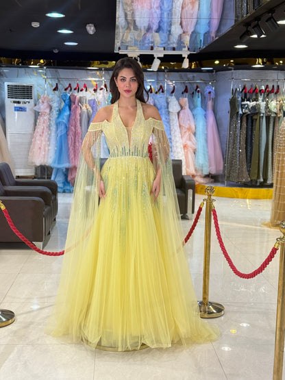 Amber Gold Embellished Halter Neck