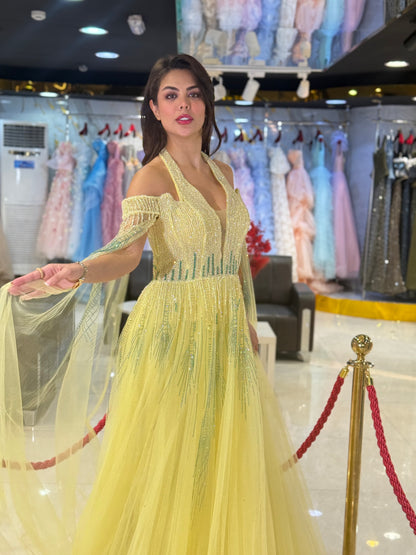 Amber Gold Embellished Halter Neck