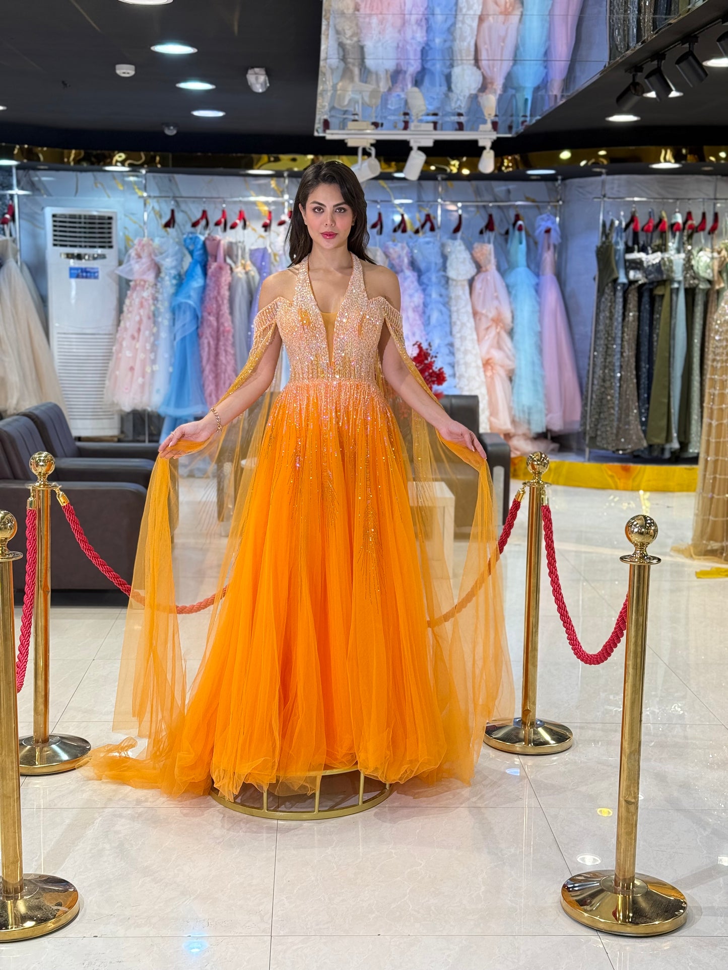 Amber Gold Embellished Halter Neck