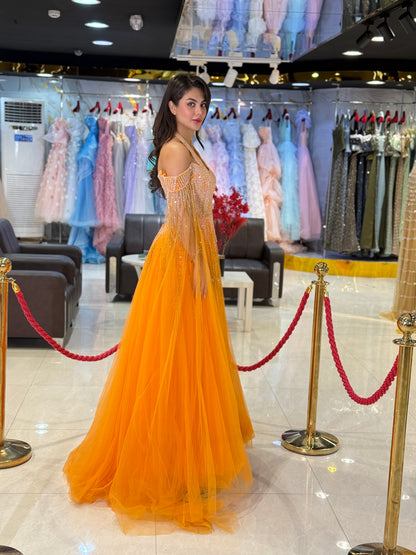 Amber Gold Embellished Halter Neck