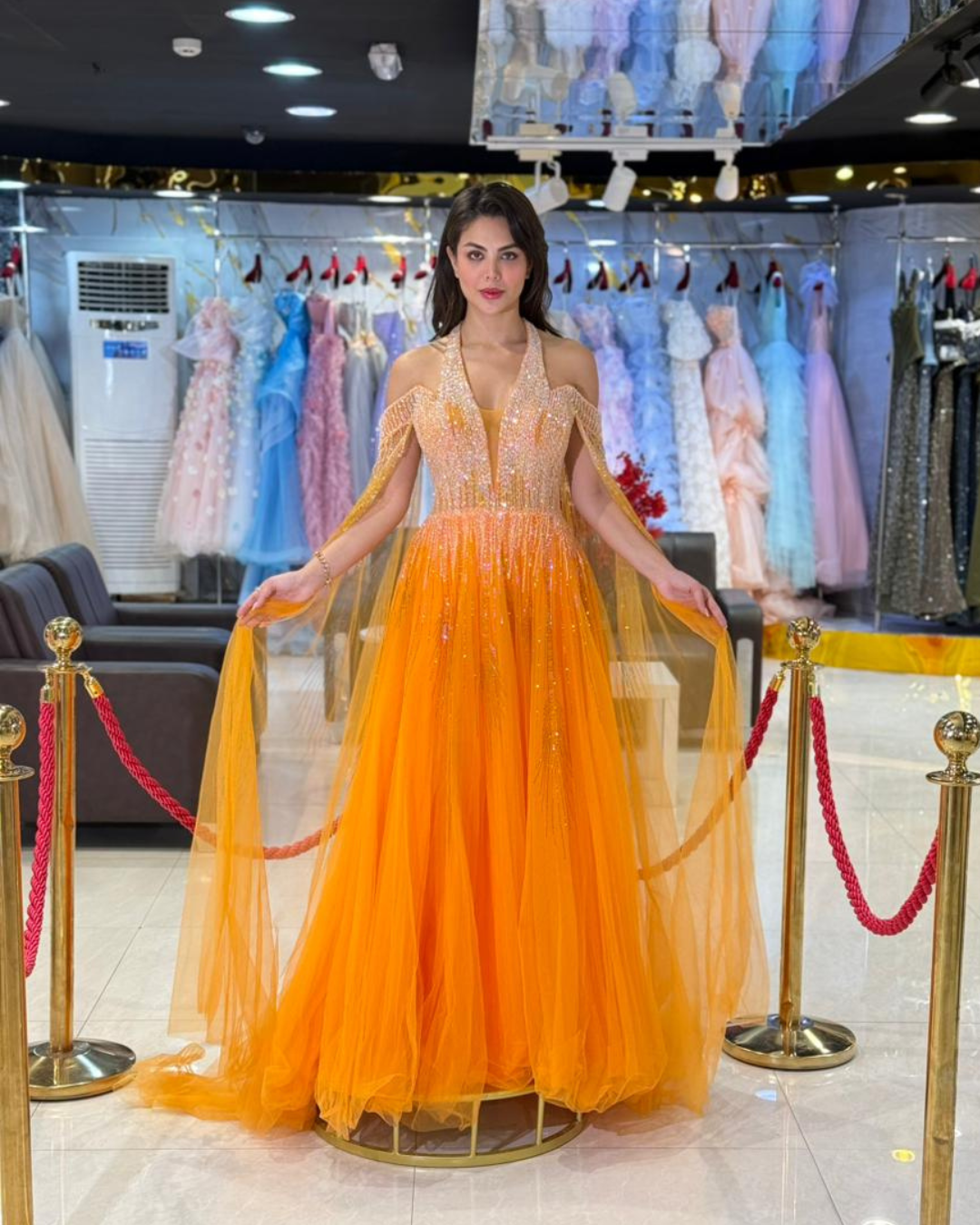 Amber Gold Embellished Halter Neck