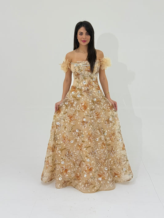 Elegant off-shoulder floral embroidered