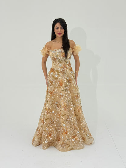 Elegant off-shoulder floral embroidered