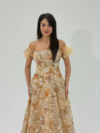 Elegant off-shoulder floral embroidered