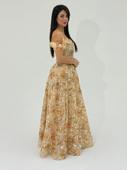 Elegant off-shoulder floral embroidered