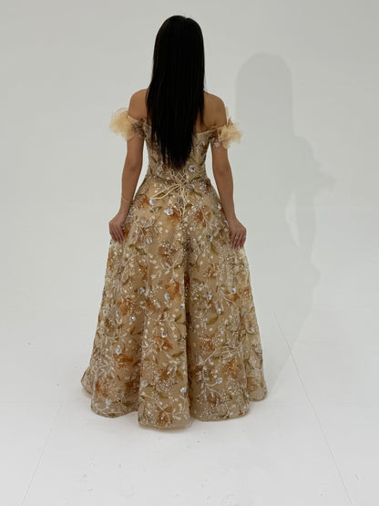 Elegant off-shoulder floral embroidered