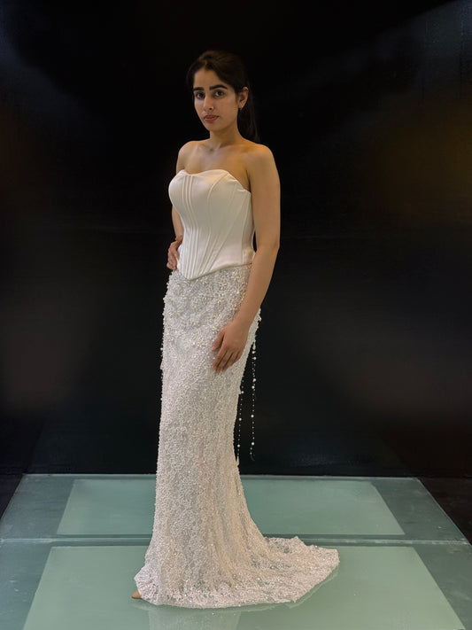 Strapless Corset Embellished Evening Gown