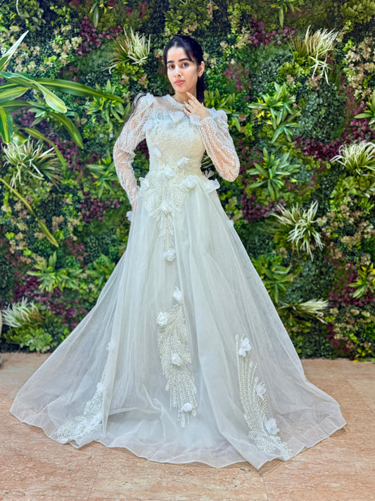 Strapless Floral Tulle Bridal Gown