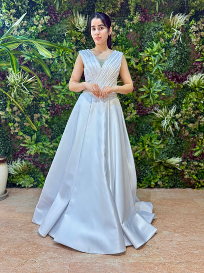 Elegant V-Neck Satin Bridal Gown