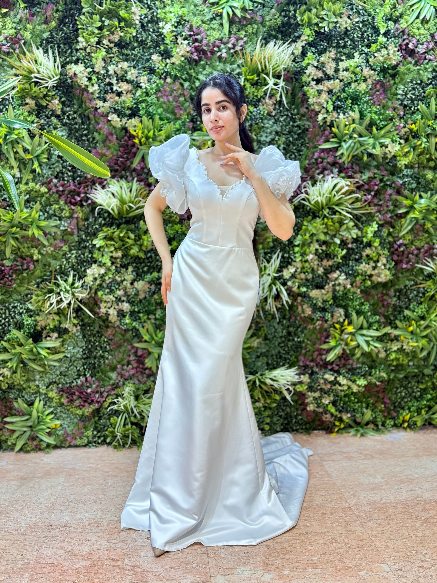 Satin Puff Sleeve Bridal Gown