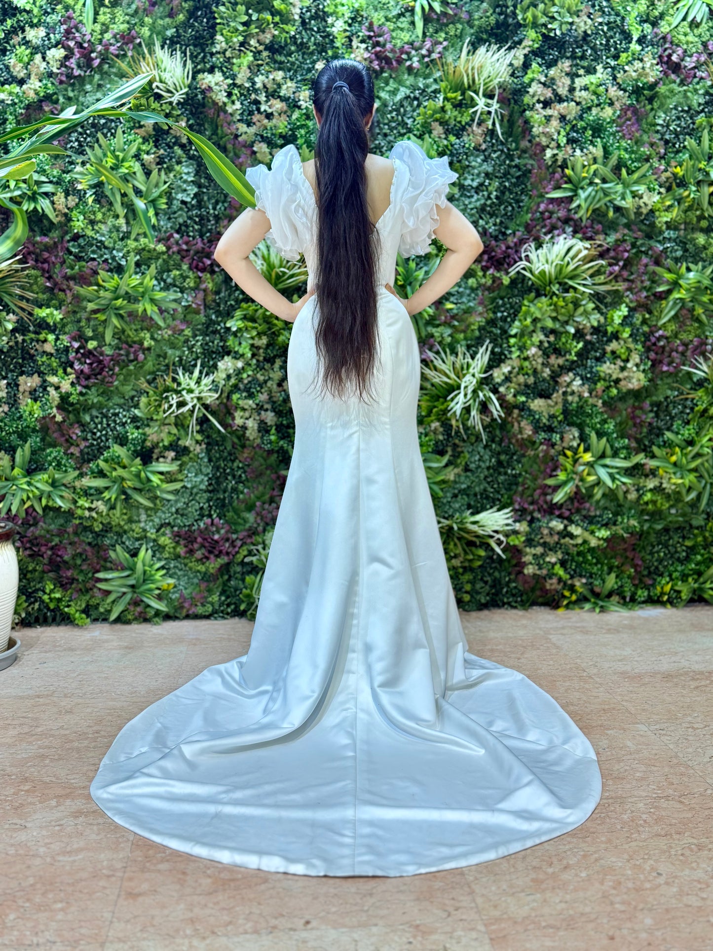 Satin Puff Sleeve Bridal Gown