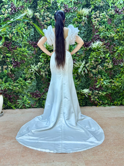 Satin Puff Sleeve Bridal Gown