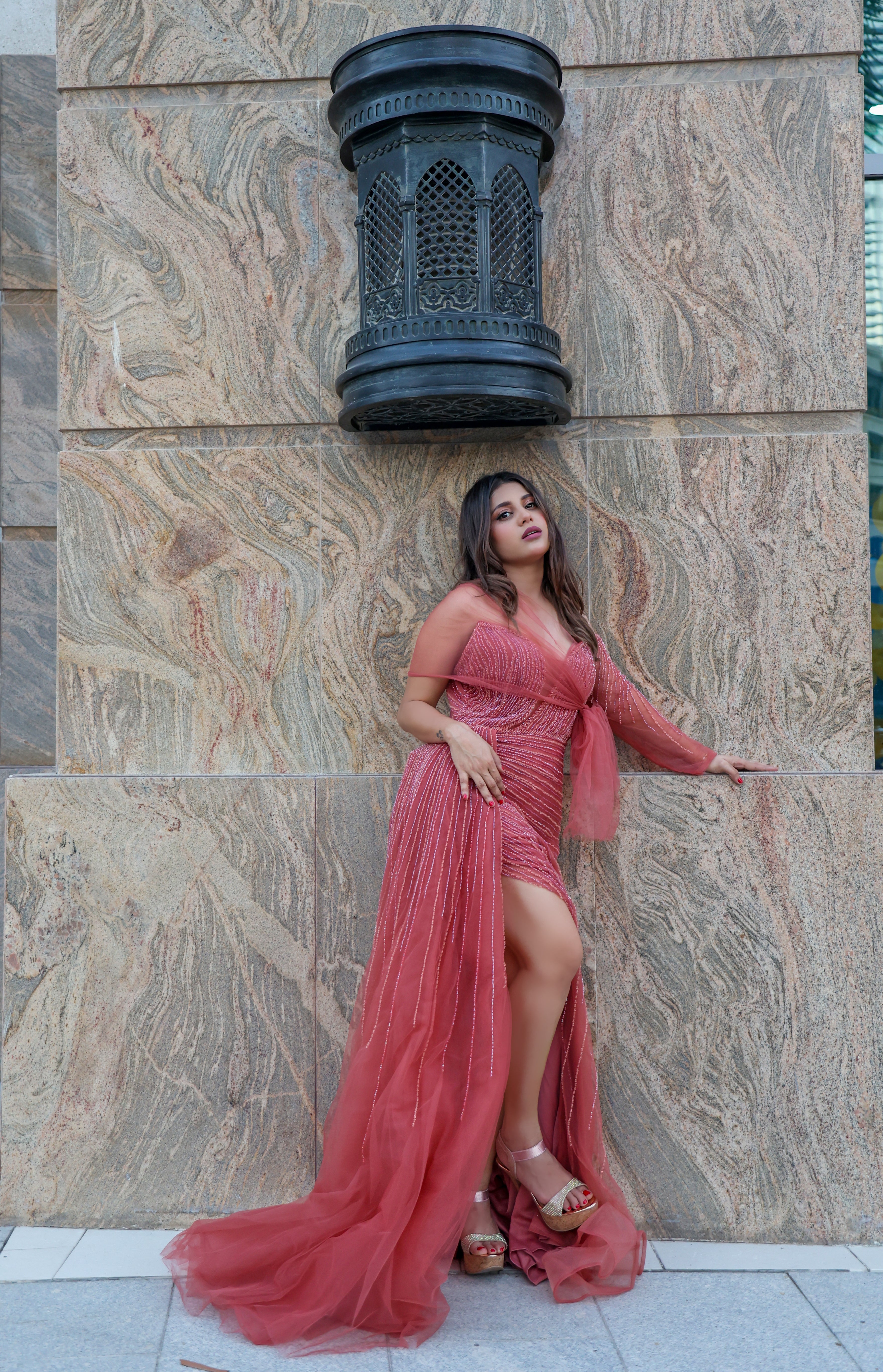 Intricate Beaded Red Dress