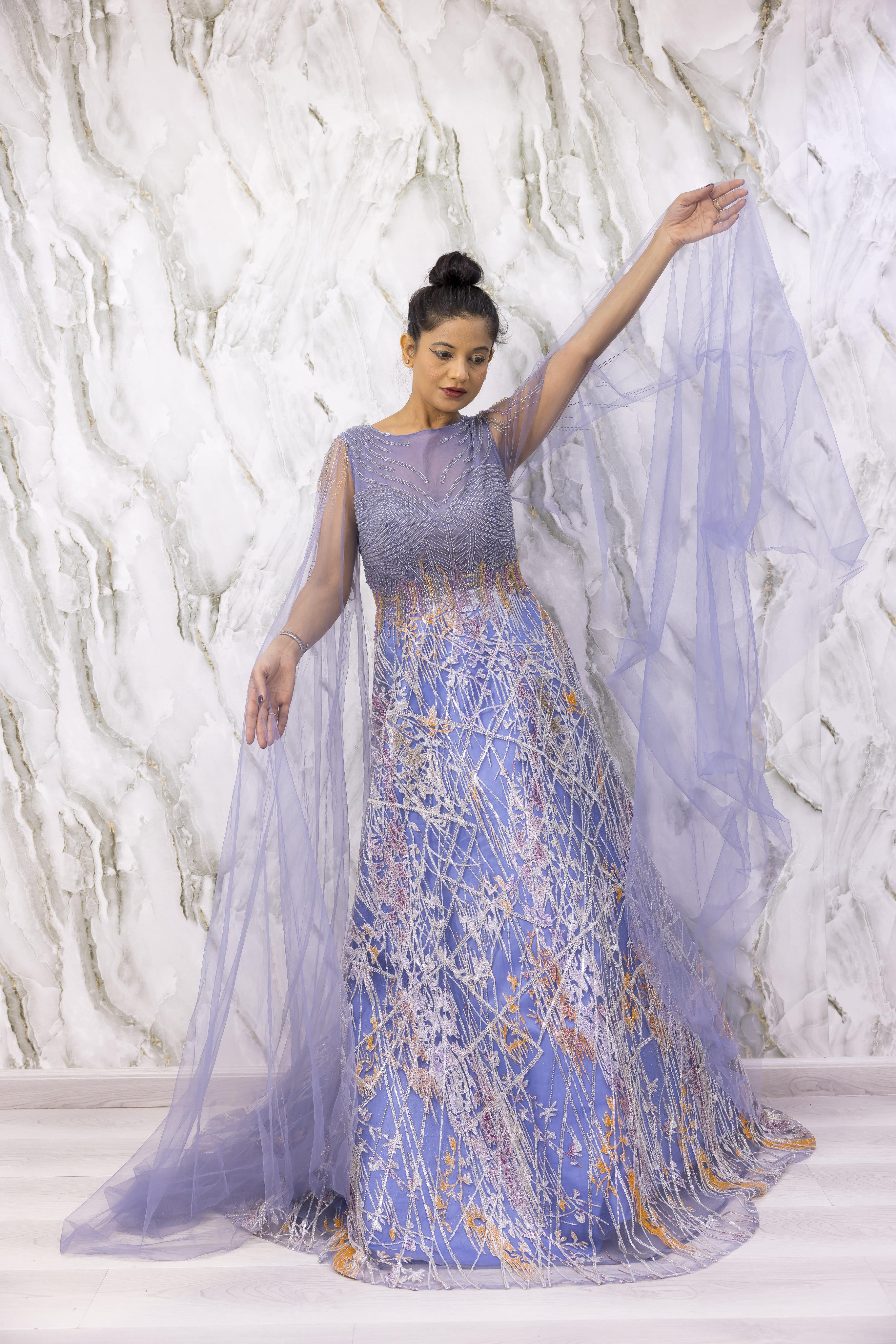 Azure Rhapsody Long Sleeves Evening Gown