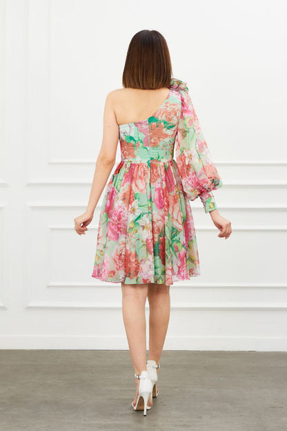 Luxury Floral One-Shoulder Dress for Day & Evening