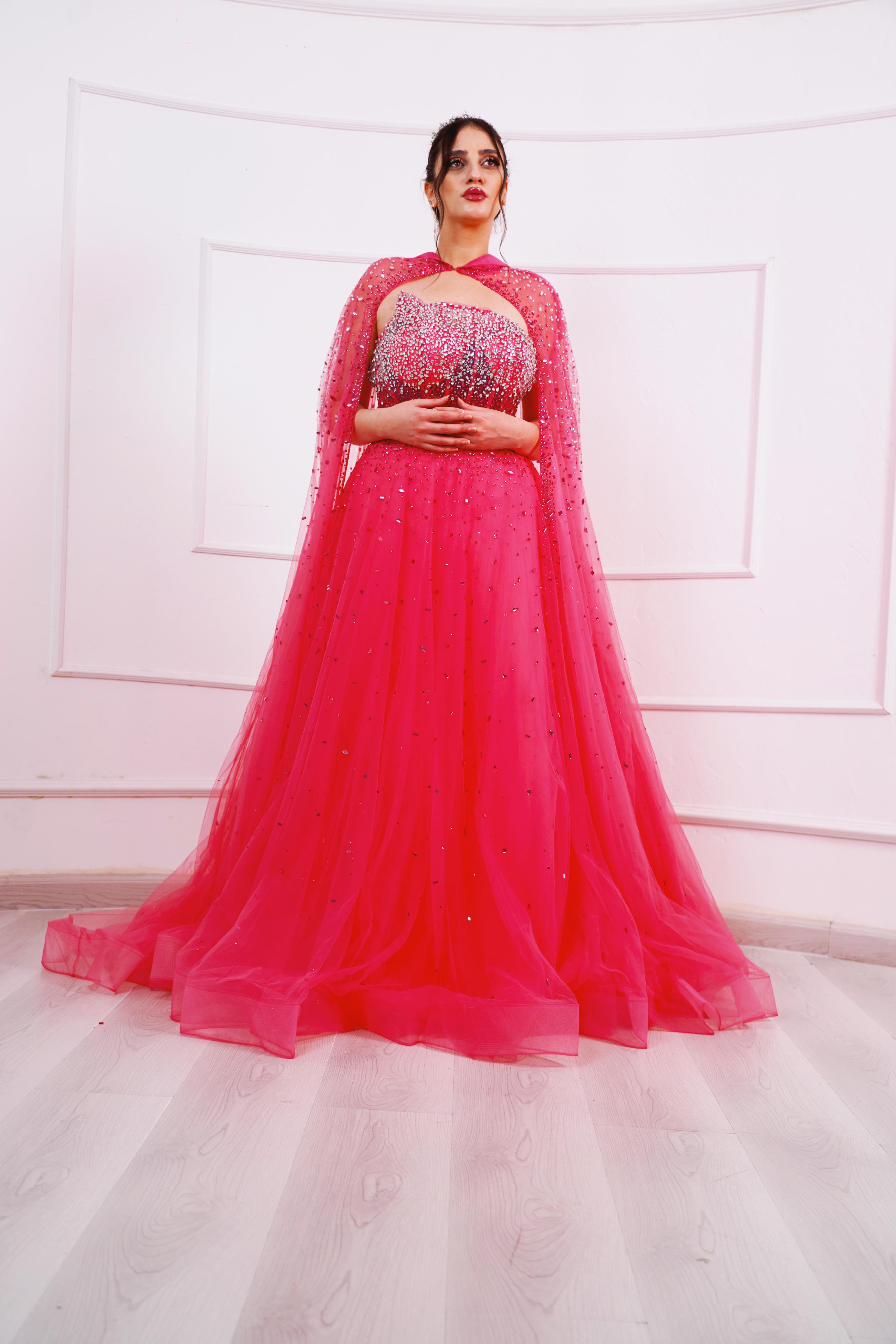 Radiant Rose Cape Gown