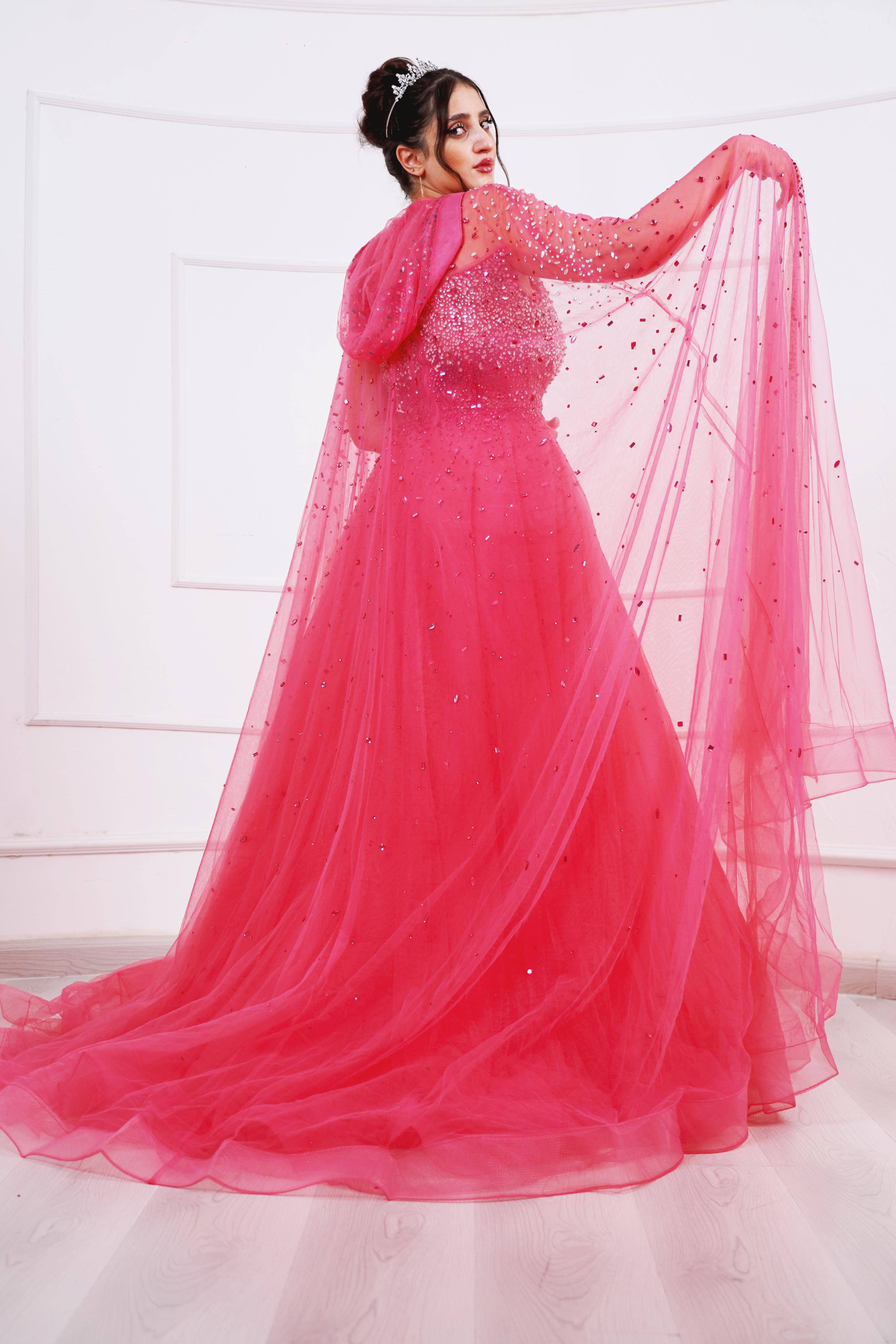 Radiant Rose Cape Gown