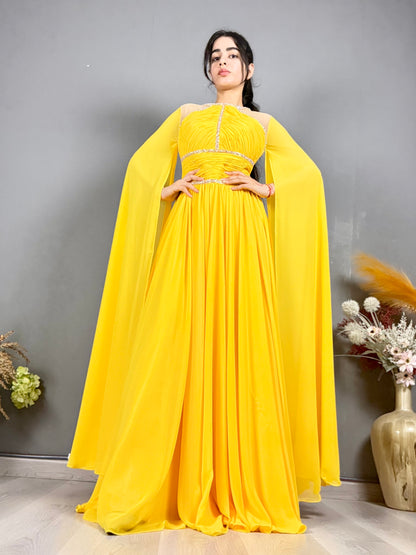 Luxury Yellow Pleated Gown