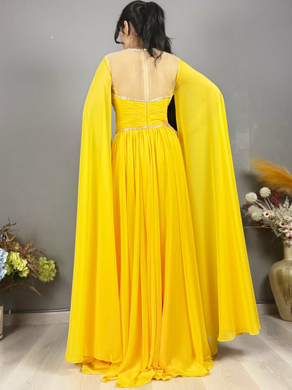 Luxury Yellow Pleated Gown