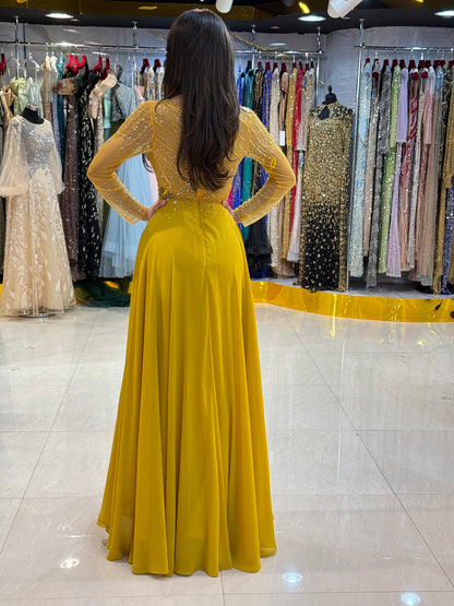 Embellished Long Sleeve Evening Gown