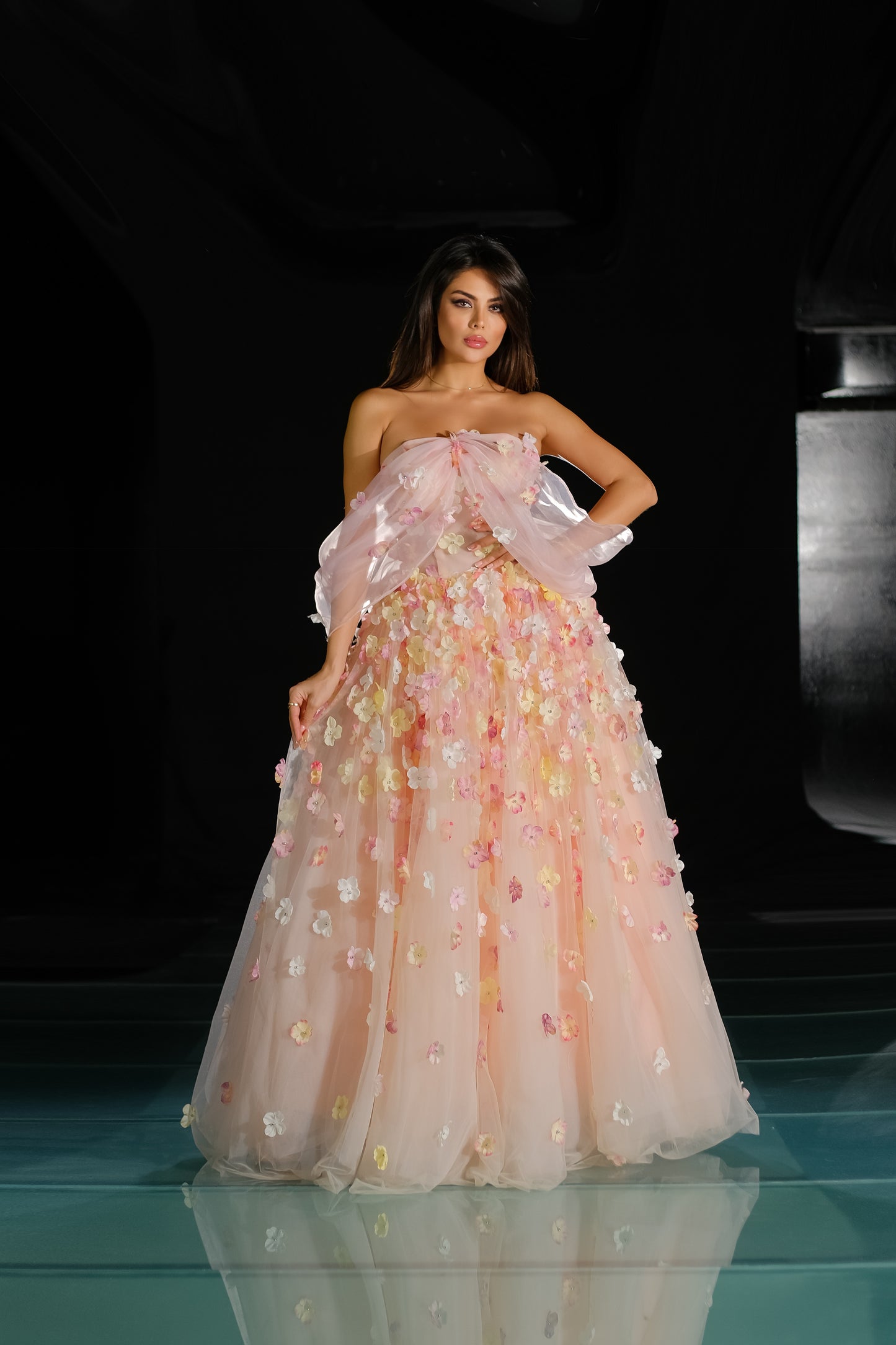 Elegant Floral Strapless Gown